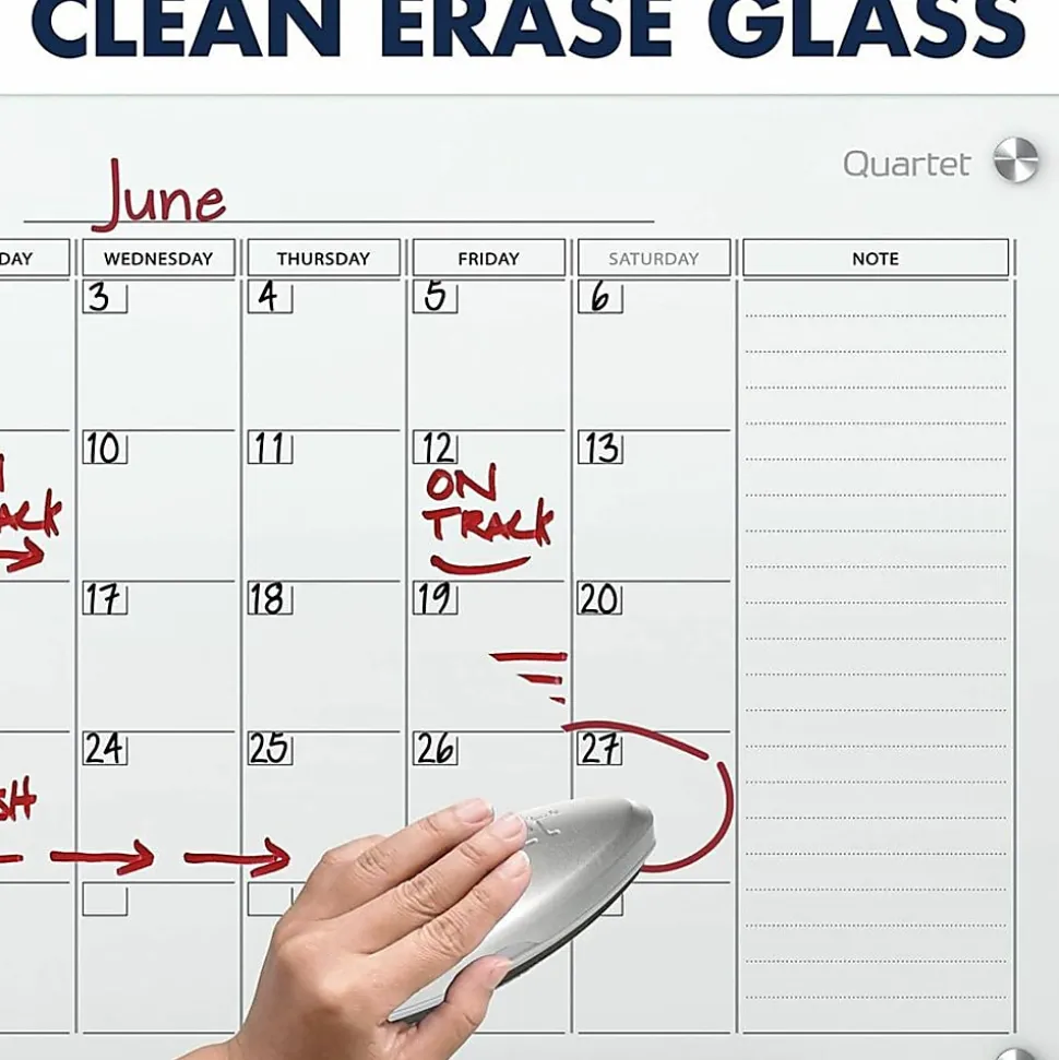 Quartet® Infinity™ Glass Magnetic Unframed Monthly Calendar Whiteboard, 36" x 48", White