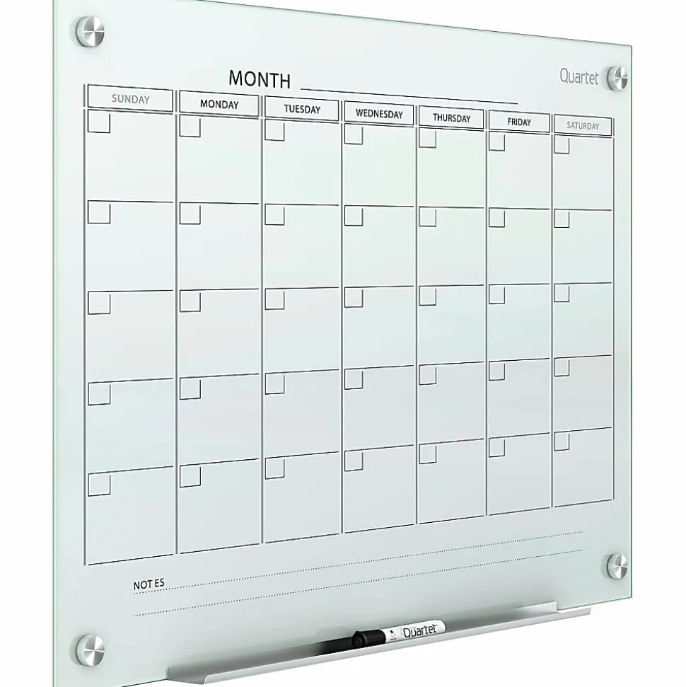 Quartet® Infinity™ Unframed Magnetic Glass Calendar Whiteboard, 18" x 24", White