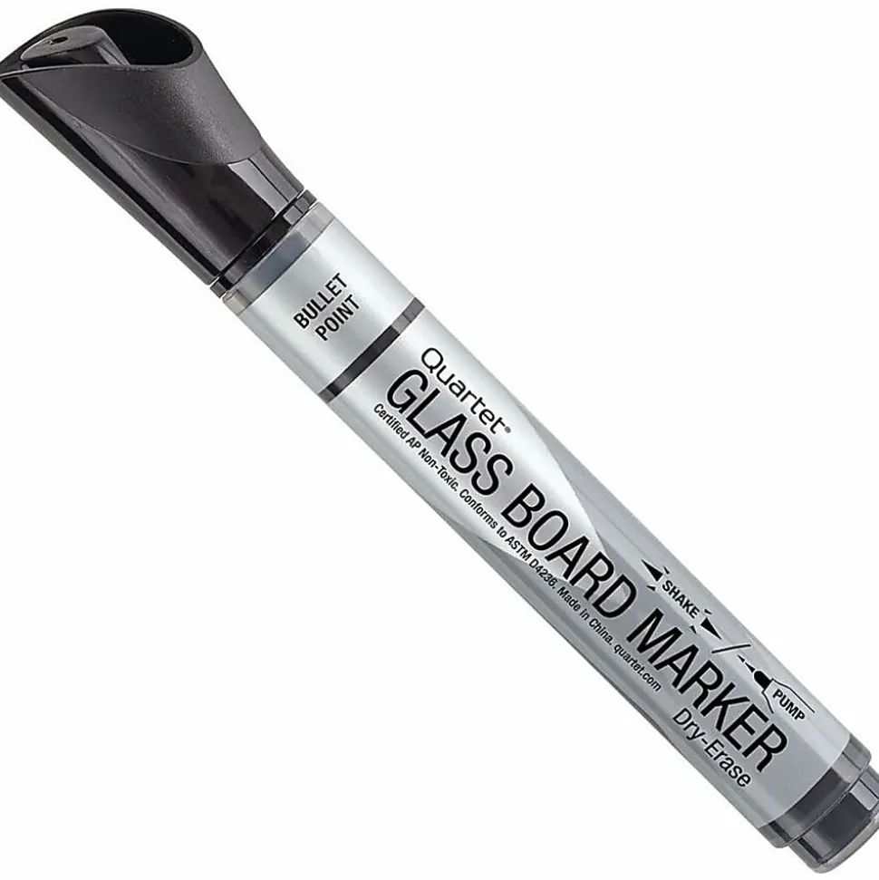 Quartet® Premium Glass Board Dry-Erase Markers, Bullet Tip, Black, Pack Of 12