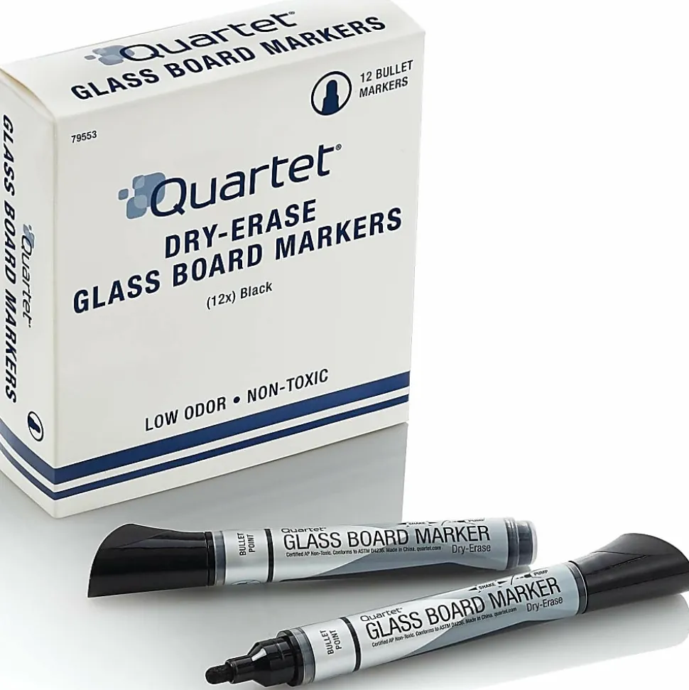 Quartet® Premium Glass Board Dry-Erase Markers, Bullet Tip, Black, Pack Of 12
