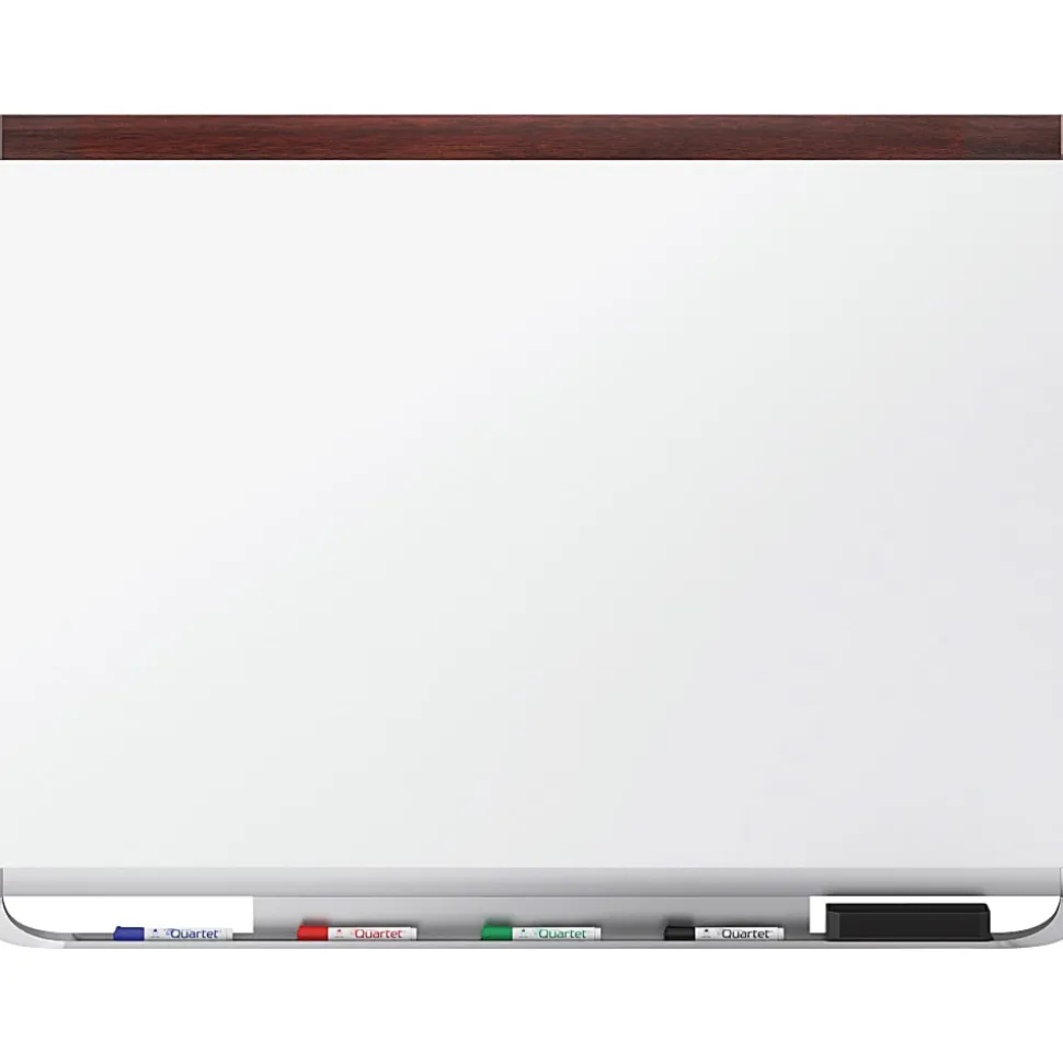 Quartet® Prestige™ 2 DuraMax® Porcelain Magnetic Dry-Erase Whiteboard, 48" x 36", Wood Frame With Mahogany Finish