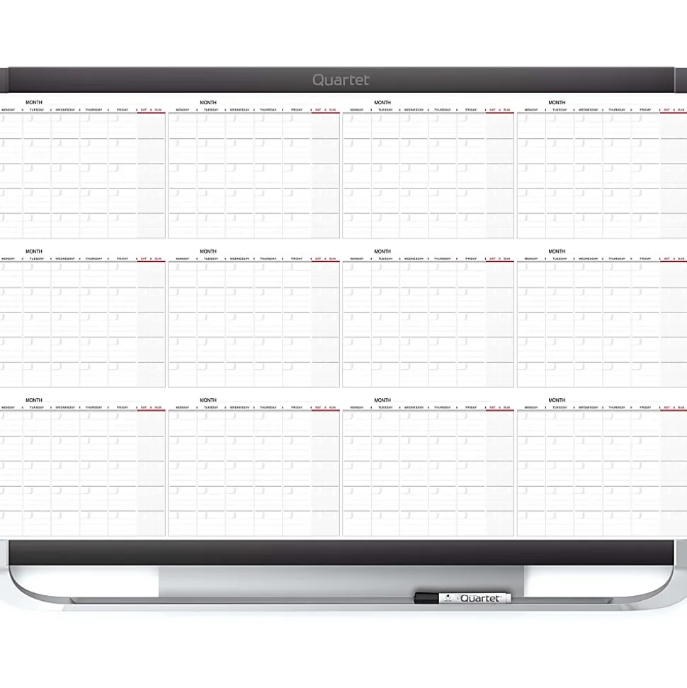 Quartet® Prestige® 2 Magnetic Dry-Erase 12 Month Calendar Board, 36" x 24", Total Erase® Surface