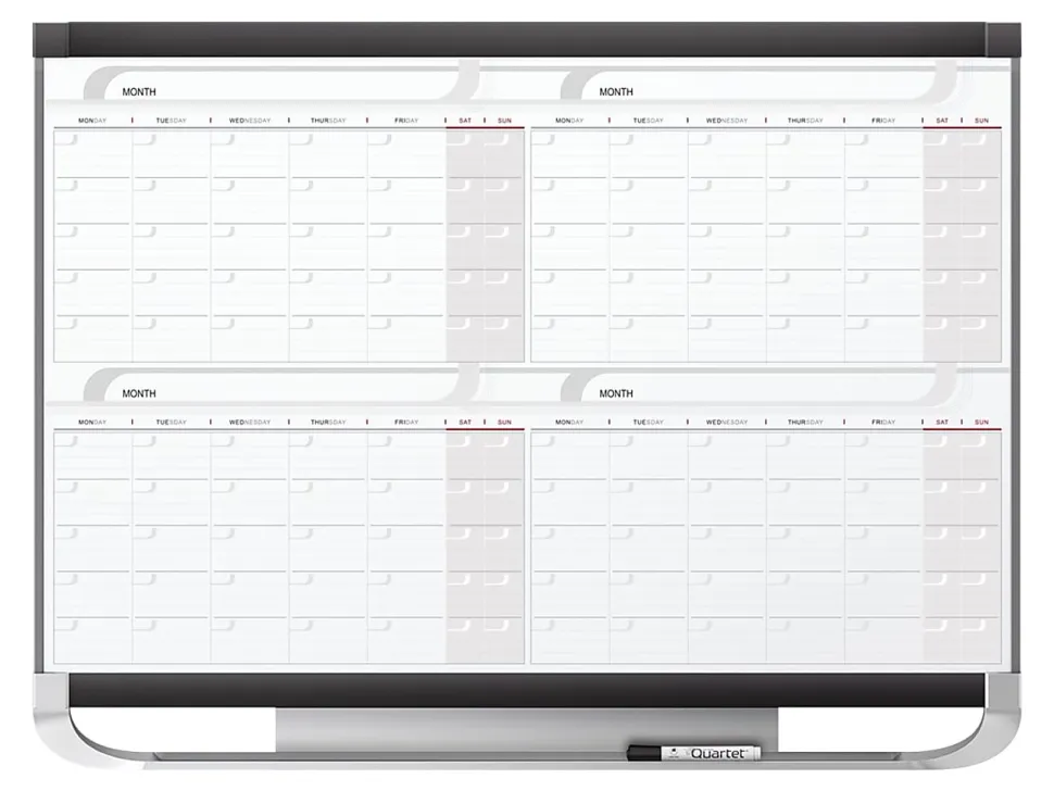 Quartet® Prestige® 2 Magnetic Four Month Calendar Board, 4' x 3', Total Erase® Surface - Monthly - 4 Month - 4MCP43P2