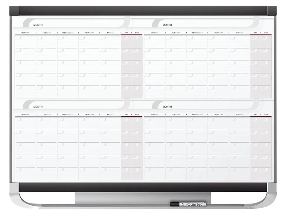 Quartet® Prestige™ 2 Magnetic 4 Month Calendar Dry-Erase Whiteboard, 36" x 24", Aluminum Frame With Graphite Finish