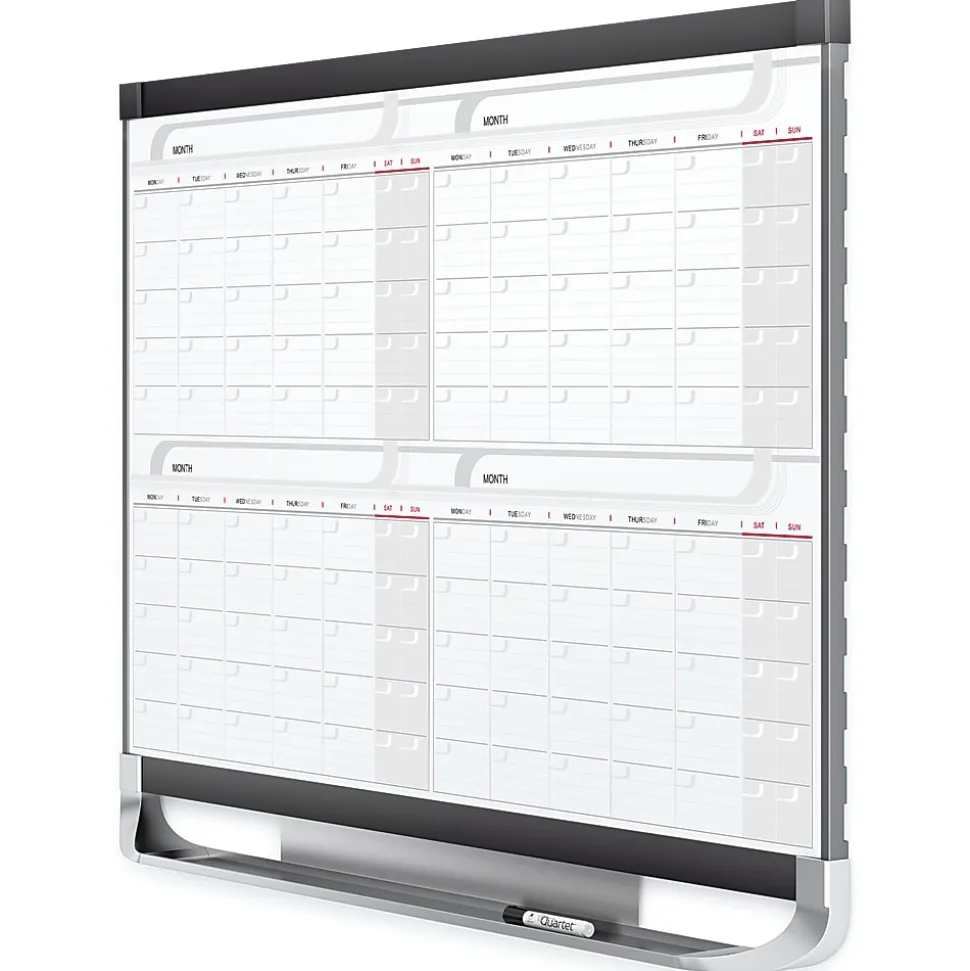 Quartet® Prestige™ 2 Magnetic 4 Month Calendar Dry-Erase Whiteboard, 36" x 24", Aluminum Frame With Graphite Finish