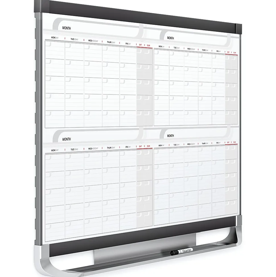 Quartet® Prestige™ 2 Magnetic 4 Month Calendar Dry-Erase Whiteboard, 36" x 24", Aluminum Frame With Graphite Finish