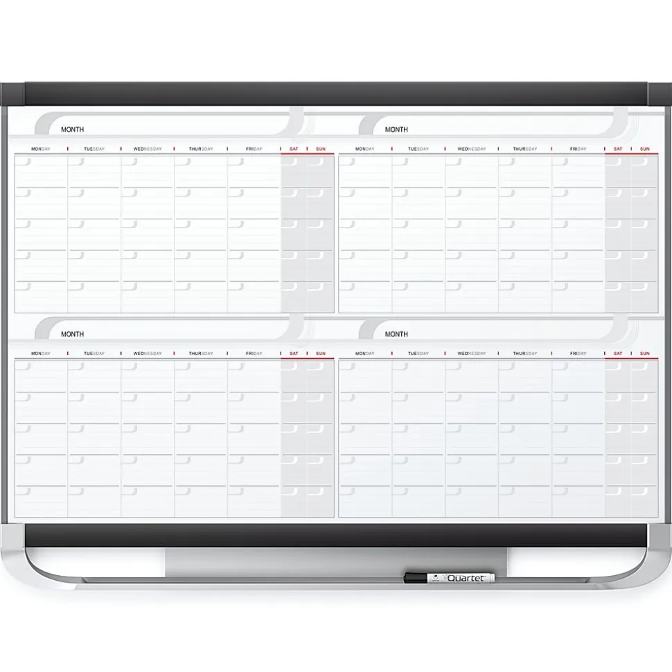 Quartet® Prestige™ 2 Magnetic 4 Month Calendar Dry-Erase Whiteboard, 36" x 24", Aluminum Frame With Graphite Finish