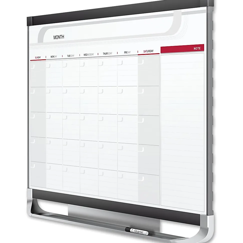 Quartet® Prestige™ 2 Total Erase® Magnetic Project Planner/Monthly Calendar Dry-Erase Whiteboard, 36" x 24", Aluminum Frame With Graphite Finish