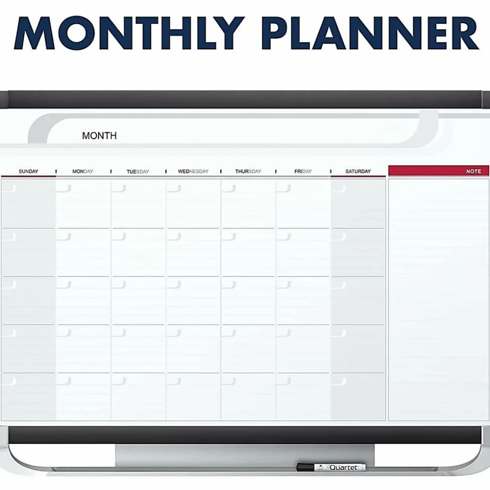 Quartet® Prestige™ 2 Total Erase® Magnetic Project Planner/Monthly Calendar Dry-Erase Whiteboard, 36" x 24", Aluminum Frame With Graphite Finish