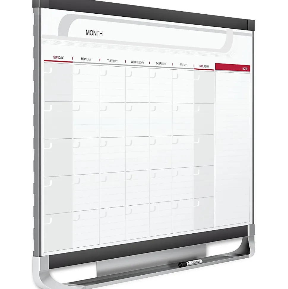 Quartet® Prestige™ 2 Total Erase® Magnetic Project Planner/Monthly Calendar Dry-Erase Whiteboard, 36" x 24", Aluminum Frame With Graphite Finish
