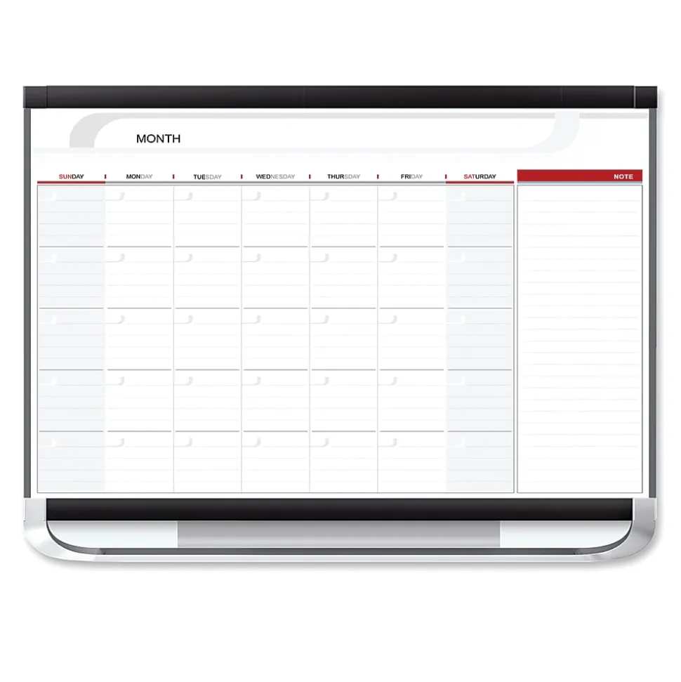 Quartet® Prestige™ 2 Total Erase® Magnetic Project Planner/Monthly Calendar Dry-Erase Whiteboard, 36" x 24", Aluminum Frame With Graphite Finish