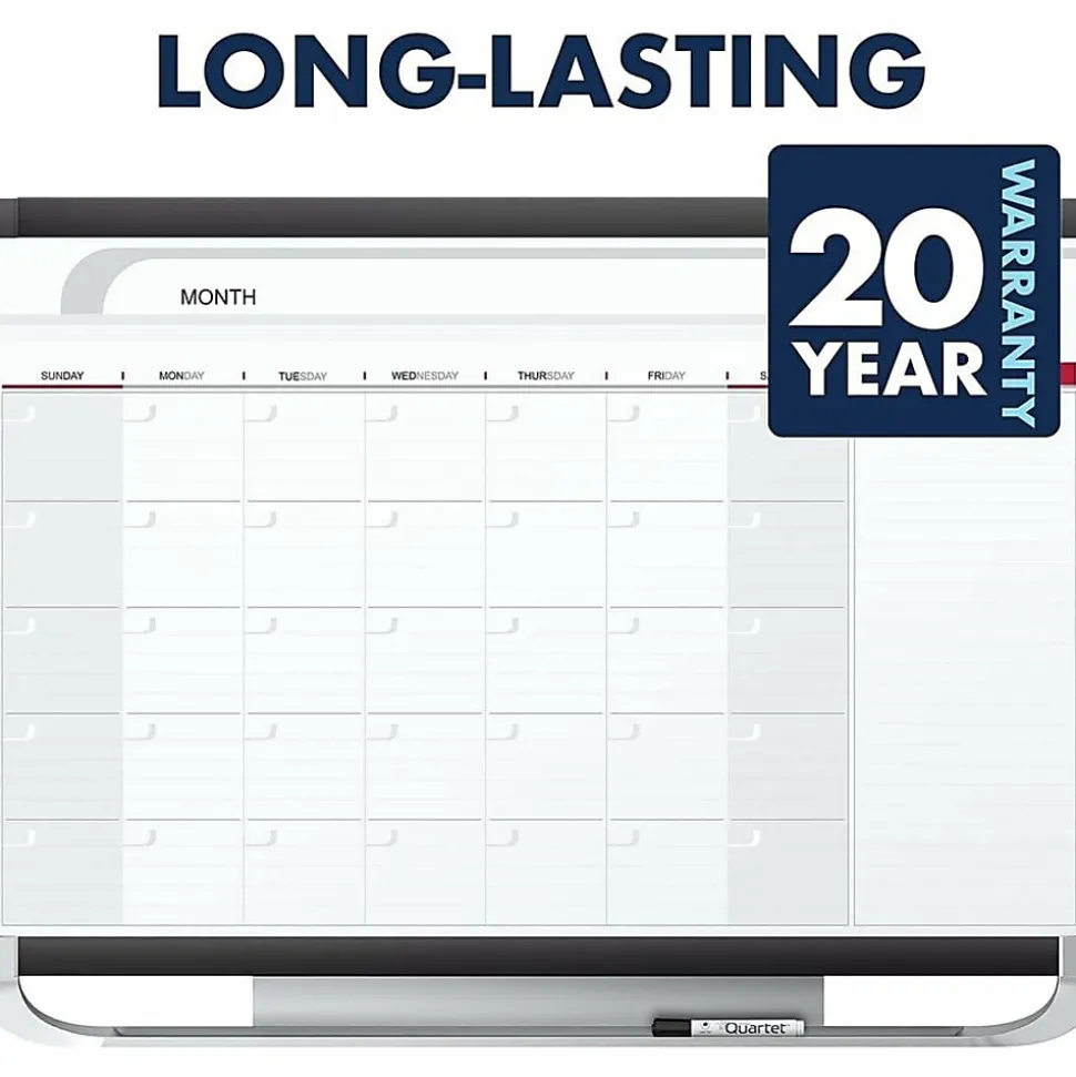 Quartet® Prestige™ 2 Total Erase® Magnetic Project Planner/Monthly Calendar Dry-Erase Whiteboard, 36" x 24", Aluminum Frame With Graphite Finish