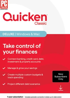 Quicken Classic Deluxe, 1-Year Subscription, Windows®/Mac/iOS/Android Compatible, ESD