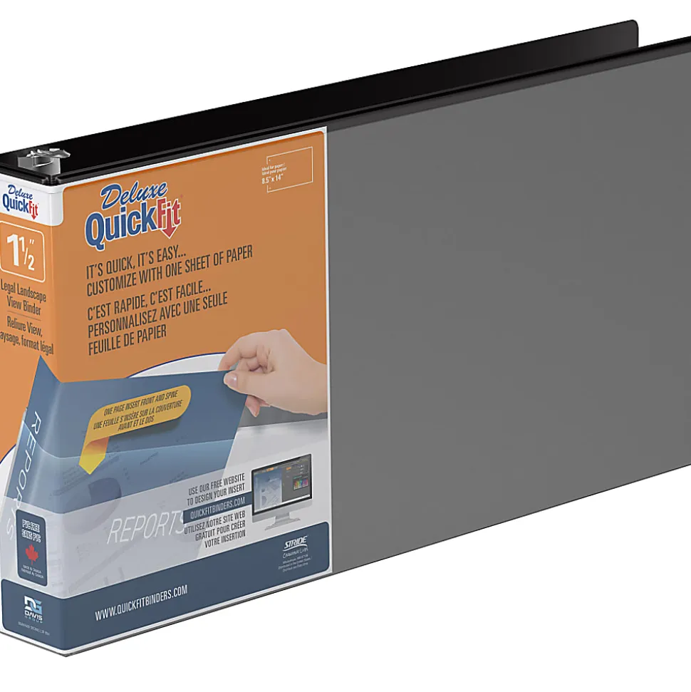 QuickFit® Landscape Overlay 3-Ring Binder, 1 1/2" Round Rings, Black