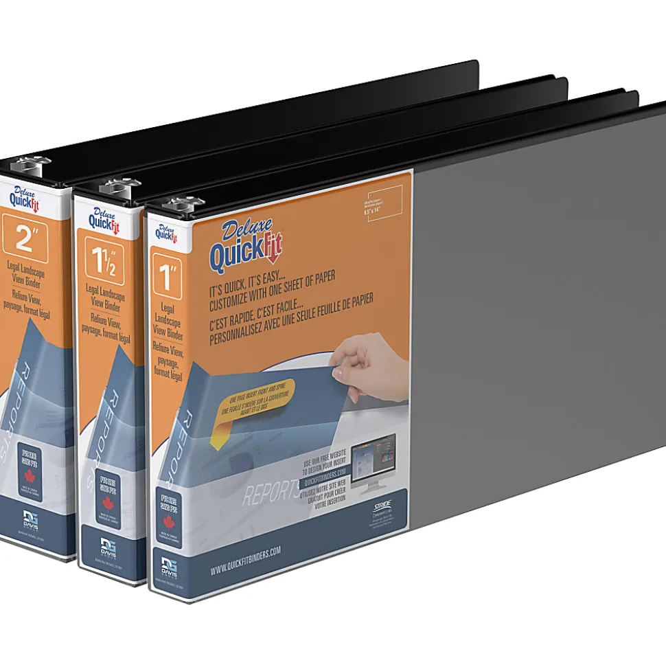 QuickFit® Landscape Overlay 3-Ring Binder, 1 1/2" Round Rings, Black