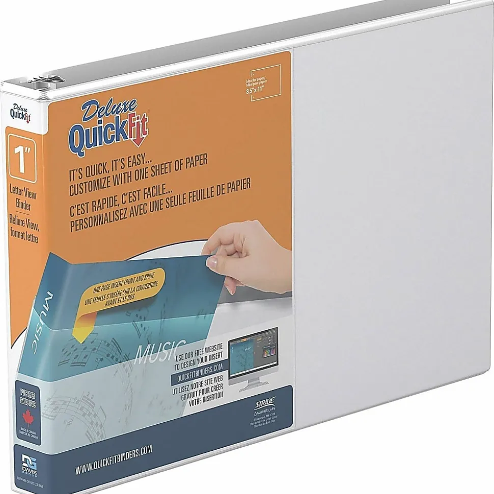 QuickFit® Landscape 3-Ring Binder, 1" Round Rings, White