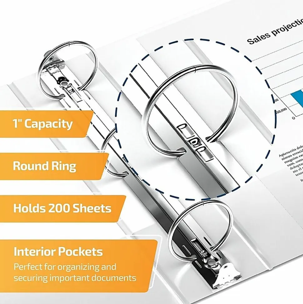 QuickFit® Landscape 3-Ring Binder, 1" Round Rings, White