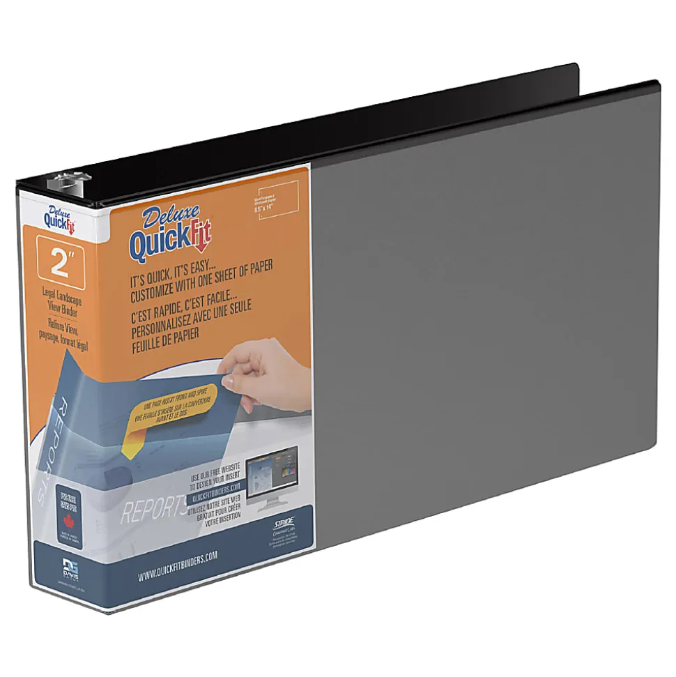 QuickFit® Legal Landscape Overlay 3-Ring Binder, 2" Round Rings, 50% Recycled, Black