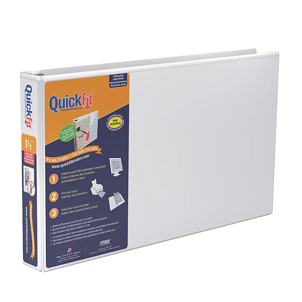QuickFit® 3-Ring Binder, 1 1/2" Locking Angle D-Rings, Spreadsheet, White