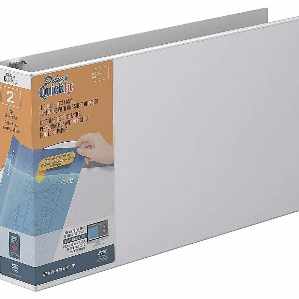 QuickFit® 3-Ring Binder, Spreadsheet, 2" Locking Angle D-Rings, White