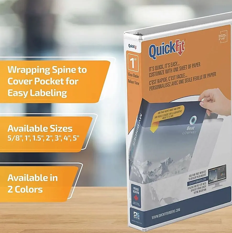 QuickFit® View 3-Ring Binder, 1" Angle D-Rings, 50% Recycled, White