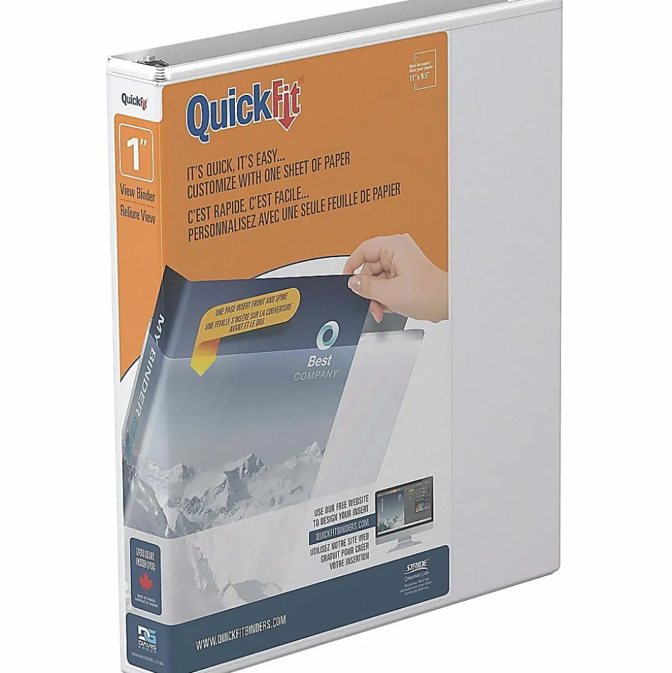 QuickFit® View 3-Ring Binder, 1" Angle D-Rings, 50% Recycled, White