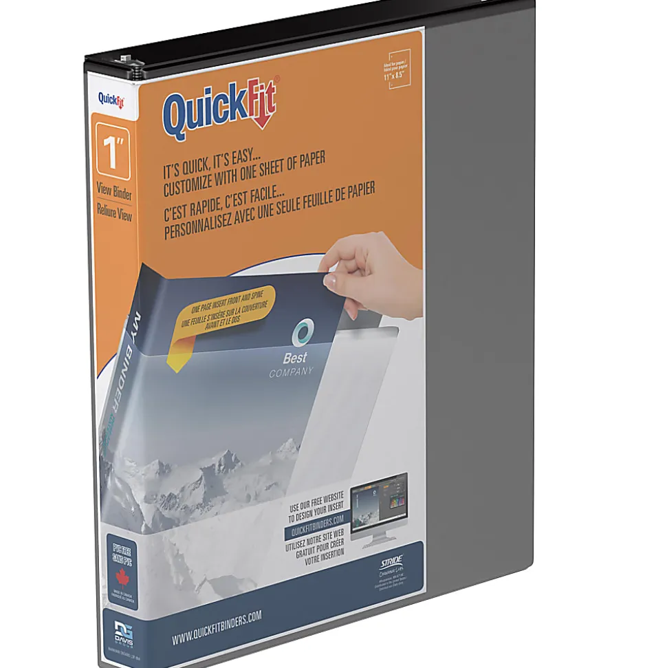 QuickFit® View 3-Ring Binder, 1" Round Rings, Black