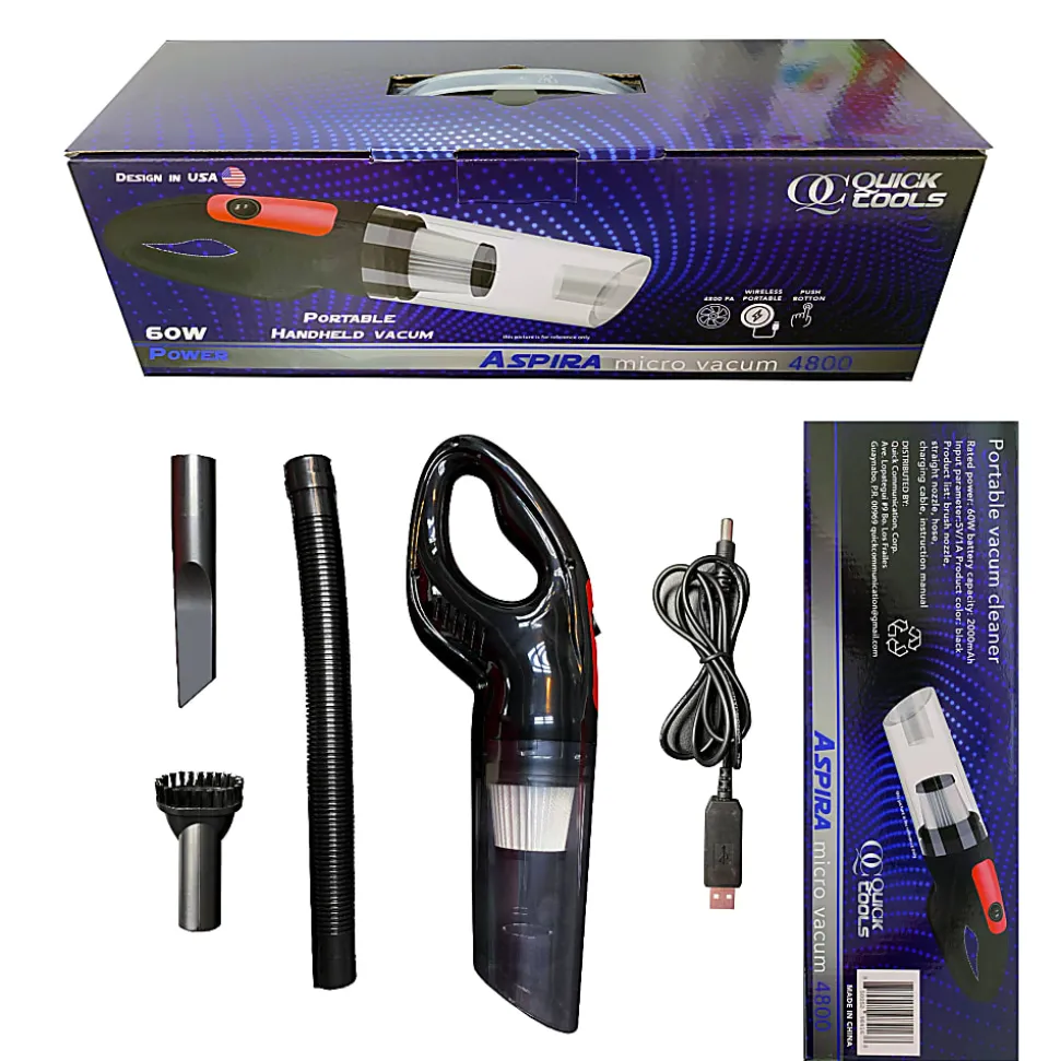 Quick Tools Portable Handheld Vacuum, Rechargeable USB Charging, Touch Switch, Power indicator, Color Black