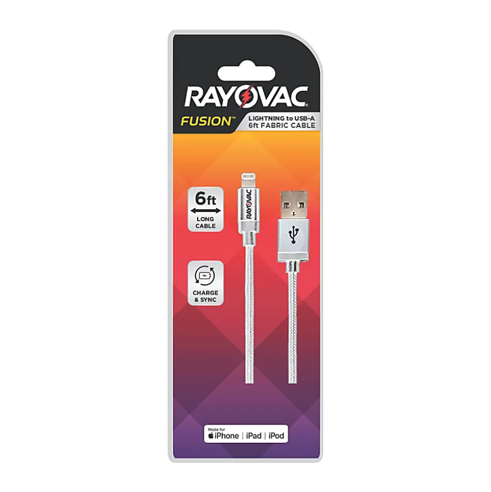 Rayovac Lightning To USB-A Cable, 6', Assorted Colors, MP7946