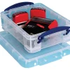 Really Useful Box® Plastic Storage Container With Built-In Handles And Snap Lid, 1.75 Liters, 9 1/2" x 7" x 3", Clear