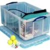 Really Useful Box® Plastic Storage Container With Handles/Latch Lid, 28" x 17 5/16" x 12 1/4", Clear