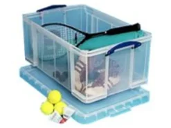 Really Useful Box® Plastic Storage Container With Handles/Latch Lid, 28" x 17 5/16" x 12 1/4", Clear