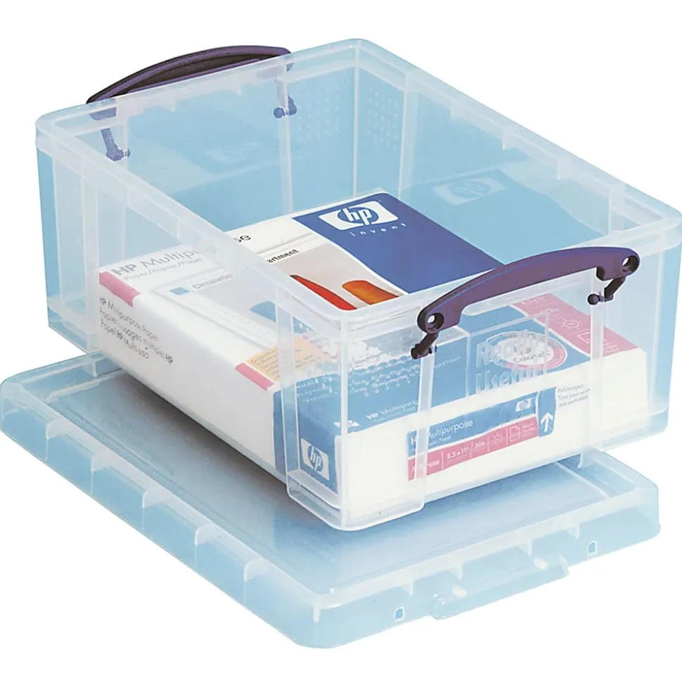 Really Useful Box® Plastic Storage Container With Built-In Handles And Snap Lid, 9 Liters, 10 1/4" x 14 1/2" x 6 1/4", Clear