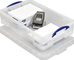 Really Useful Box® Plastic Storage Container With Built-In Handles And Snap Lid, 33 Liters, 28" x 17 3/8" x 6 5/8", Clear