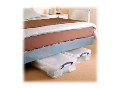 Really Useful Box® Plastic Storage Container With Built-In Handles And Snap Lid, 33 Liters, 28" x 17 3/8" x 6 5/8", Clear