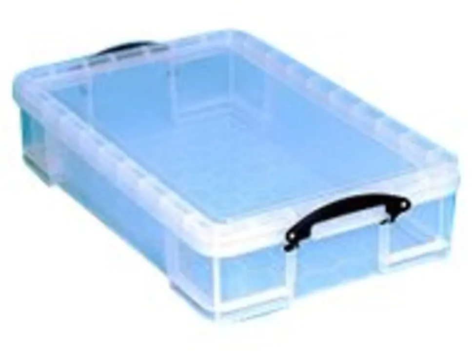 Really Useful Box® Plastic Storage Container With Built-In Handles And Snap Lid, 33 Liters, 28" x 17 3/8" x 6 5/8", Clear