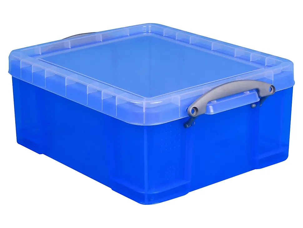 Really Useful Box® Plastic Storage Container With Built-In Handles And Snap Lid, 17 Liters, 17 1/4" x 14" x 7", Blue
