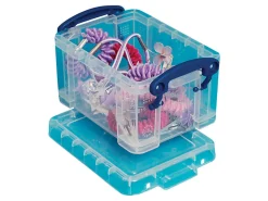 Really Useful Box® Plastic Storage Container With Built-In Handles And Snap Lid, 0.3 Liter, 4 3/4" x 3 1/4" x 2 1/2", Clear