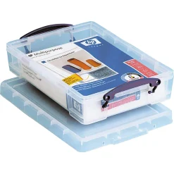 Really Useful Box® Plastic Storage Container With Built-In Handles And Snap Lid, 0.55 Liter, 8 1/2" x 4" x 1 3/4", Clear