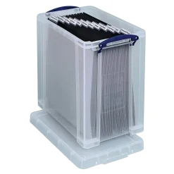 Really Useful Box® Plastic Storage Box With 5 Hanging Files, 25 Liters, 14 1/4"H x 10"W x 15 3/4"D, Clear