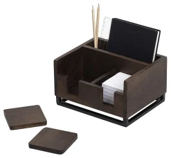 Realspace® Acadia Wood/Metal Desktop Organizer With Coasters, 8-3/4