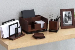 Realspace® Acadia Wood/Metal Desktop Organizer With Coasters, 8-3/4