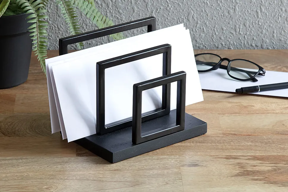 Realspace® Acadia Wood/Metal Letter Sorter, 6-1/4"H x 6-3/4"W x 5"D, Black