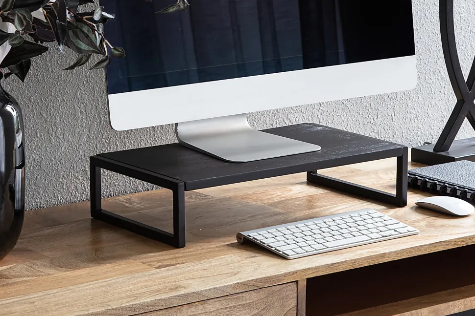 Realspace® Acadia Wood/Metal Monitor Stand, 4-1/2"H x 21-1/2"W x 10"D, Black
