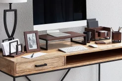 Realspace® Acadia Wood/Metal Monitor Stand, 4-1/2"H x 21-1/2"W x 10"D, Walnut/Black