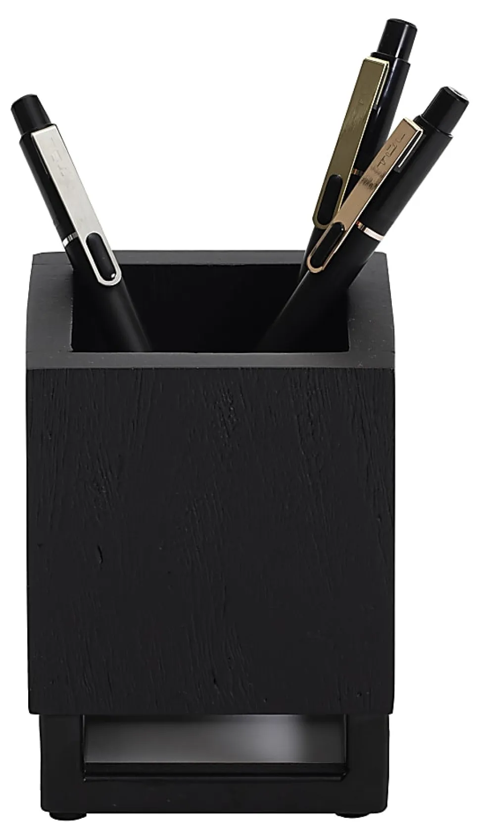 Realspace® Acadia Wood/Metal Pen Cup, 4-1/4"H x 3-1/4"W x 3-1/4"D, Black