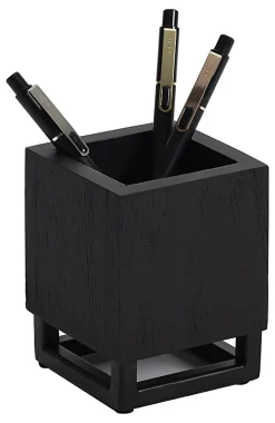 Realspace® Acadia Wood/Metal Pen Cup, 4-1/4