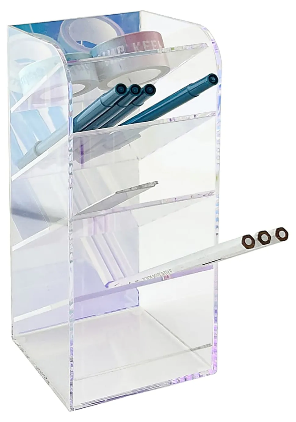 Realspace® Acrylic Desk Organizer, 8"H x 3-1/4"W x 3-1/4"D, Clear/Iridescent