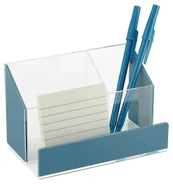 Realspace® Acrylic Desk Organizer, 3-7/16"H x 6"W x 3-5/8"D, Clear/Blue