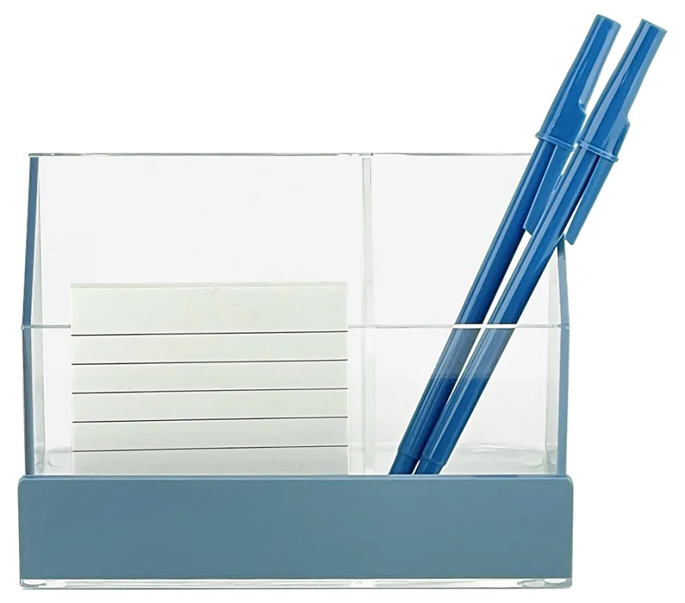 Realspace® Acrylic Desk Organizer, 3-7/16"H x 6"W x 3-5/8"D, Clear/Blue